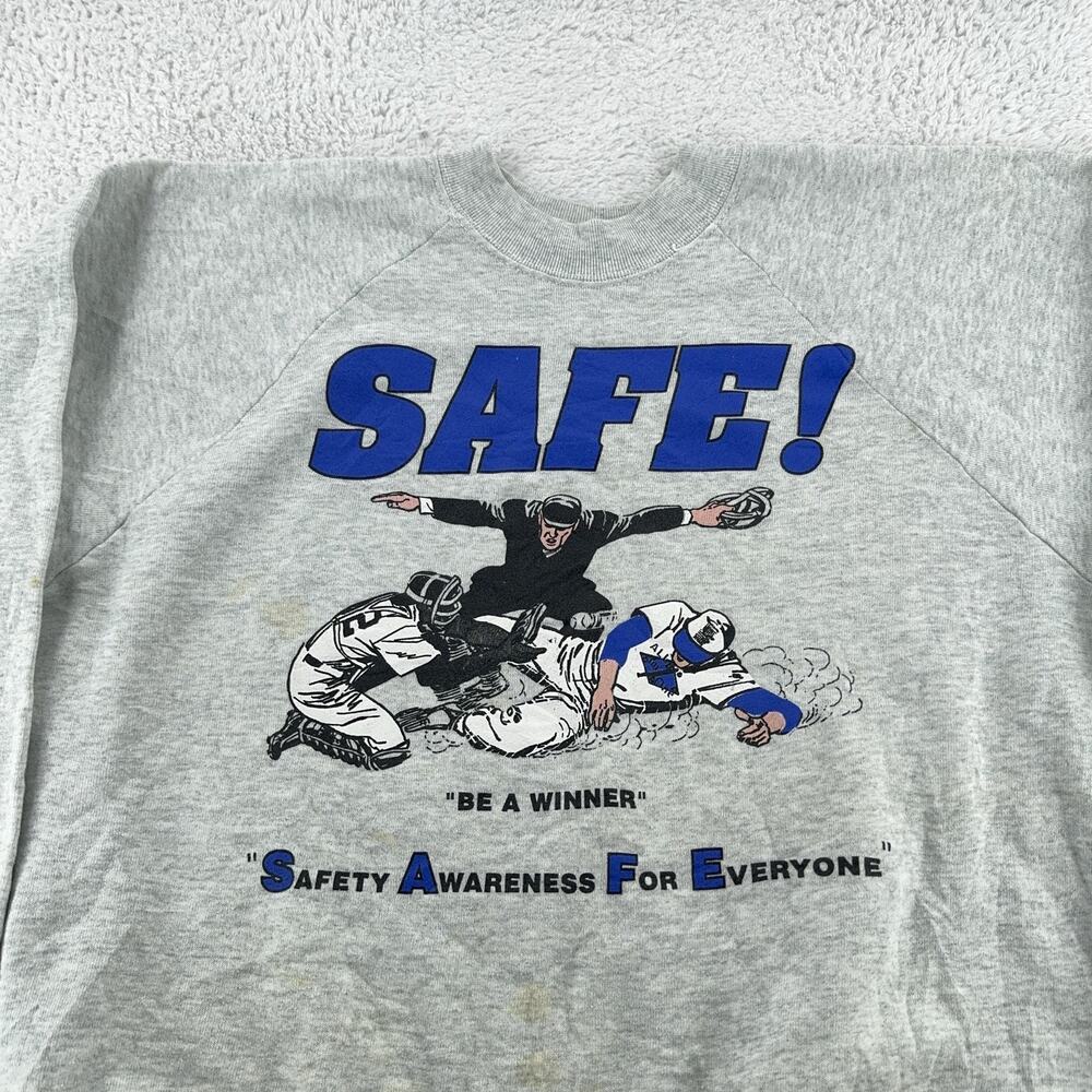 Vintage Sweatshirt Mens XL Gray SAFE Baseball Made USA 90s